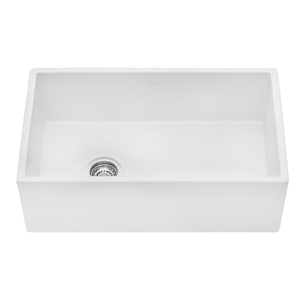 Ruvati 30" Farmhouse Offset Drain Kitchen Sink Sgl Bowl White, Left Drain RVL2018WL - main